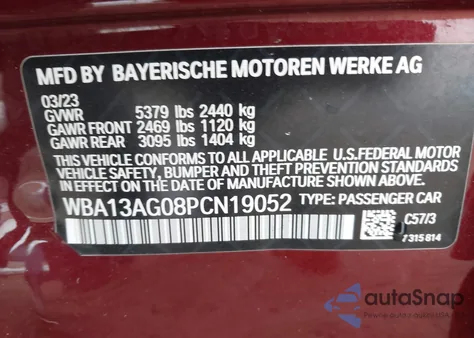 2023 BMW 530E z USA, uszkodzony, nr VIN WBA13AG08PCN19052